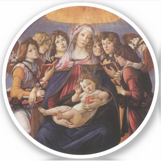 Maria en Kind met engelen van Sandro Botticelli Sticker (Voorkant)