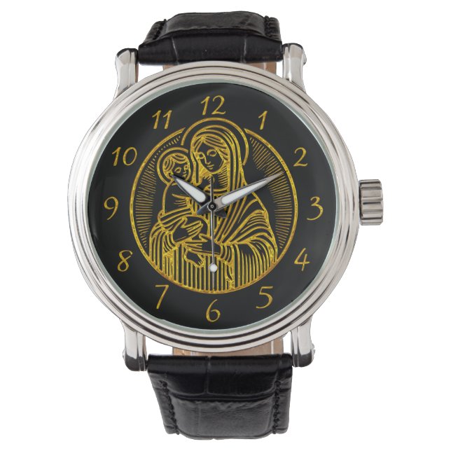 Maria houdt Jezus in sereen goud Horloge (Voorkant)