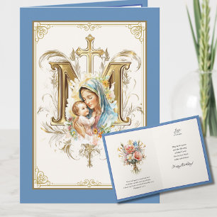 Maria Jezus Bloemenschrift Blauw Goud  Kaart