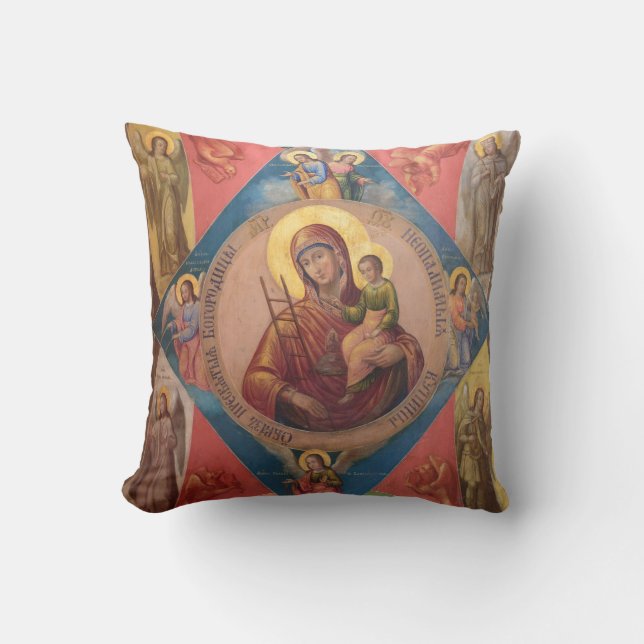 Maria, Jezus en engelen Kussen (Voorkant)