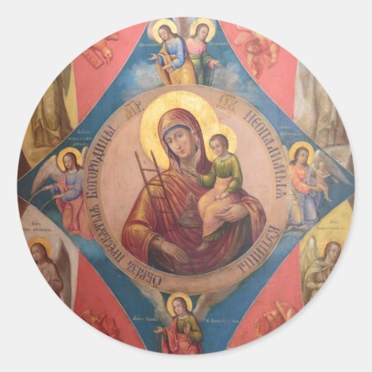 Maria, Jezus en engelen Ronde Sticker (Voorkant)