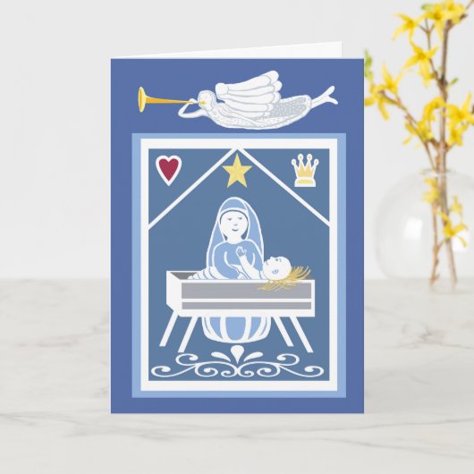 Maria, Jezus en Kerstengel Kaart (Gele Bloem)