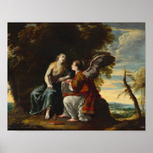 Maria Magdalena getroost door een engel Poster