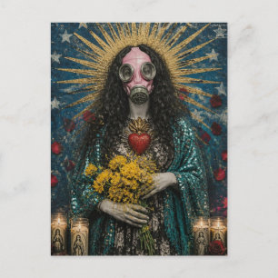 Maria Magdalena in een roze gasmasker Briefkaart
