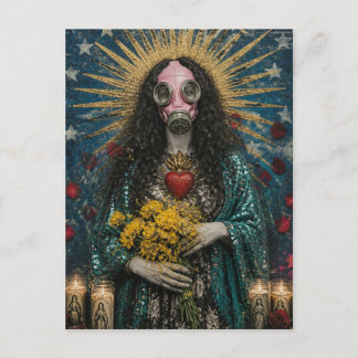 Maria Magdalena in een roze gasmasker Briefkaart