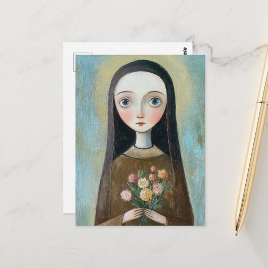Maria Met Bloemen Briefkaart (Voorkant / Achterkant in situ)