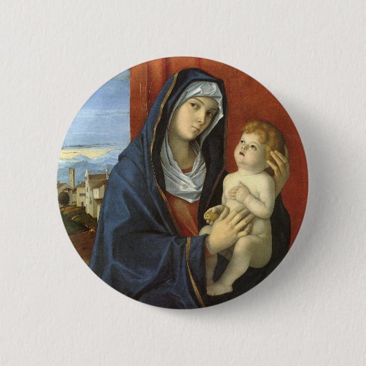 Maria met kind door Giovanni Bellini Ronde Button 5,7 Cm (Voorkant)