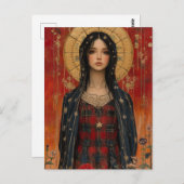 Maria met rode en gouden achtergrond briefkaart (Voorkant / Achterkant)