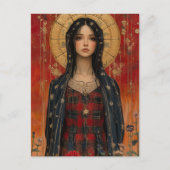 Maria met rode en gouden achtergrond briefkaart (Voorkant)