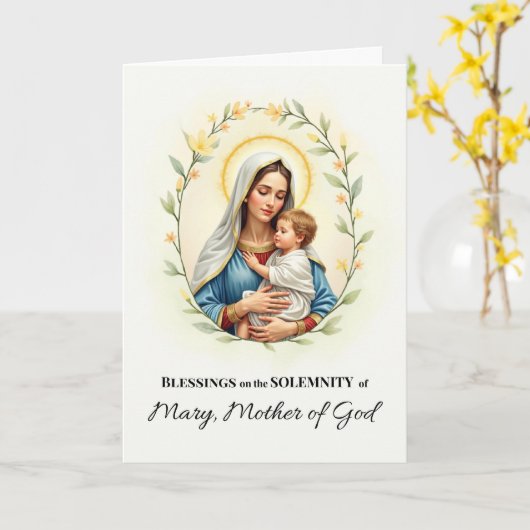 Maria Moeder Gods Hoogtijdag Heilige Segenswens Kaart (Gele Bloem)