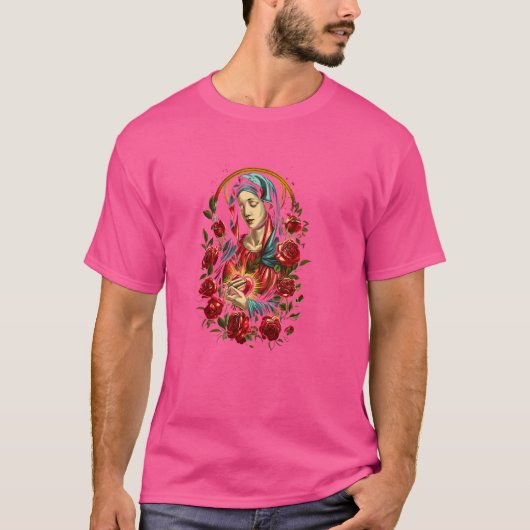 Maria Moeder van God Hart van de Maagd Art Deco St T-shirt (Voorkant)