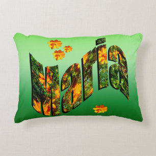 Maria Name Logo with Flowers, Accent Kussen