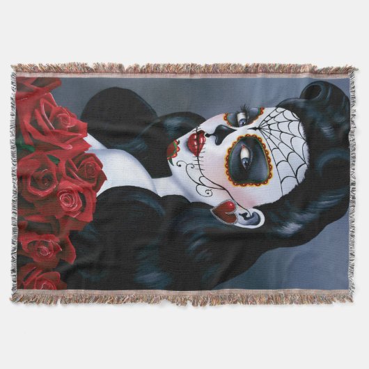 Maria Sugar Skull Red Roses Deken (Voorkant)