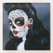 Maria Sugar Skull Red Roses Glazen Onderzetter (Voorkant)
