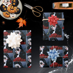 Maria Sugar SKull Red Roses Inpakpapier Vel