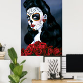 Maria Sugar Skull Red Roses Poster (Thuiskantoor)