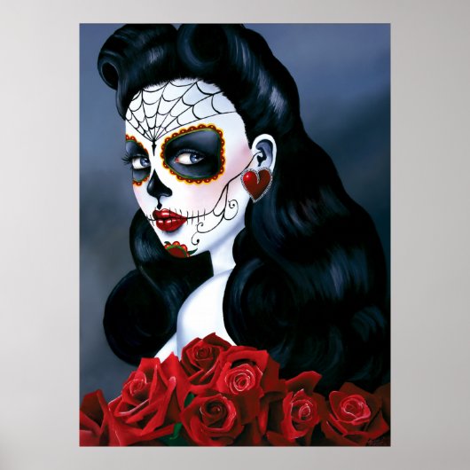 Maria Sugar Skull Red Roses Poster (Voorkant)