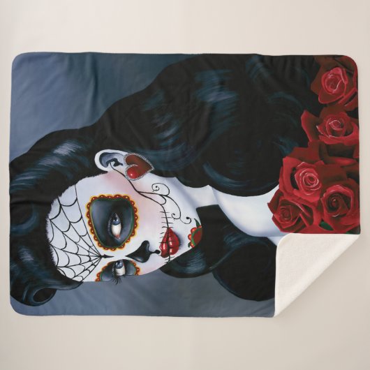 Maria Sugar Skull Red Roses Sherpa Deken (Voorkant (horizontaal))