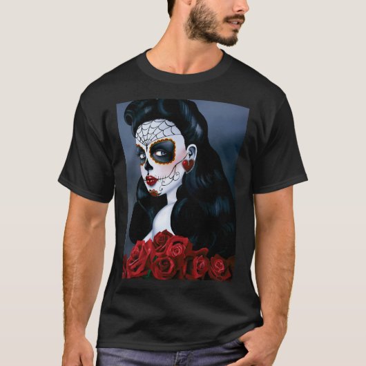 Maria Sugar Skull Red Roses T-shirt (Voorkant)