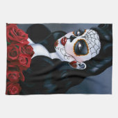 Maria Sugar Skull Red Roses Theedoek (Horizontaal)