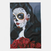 Maria Sugar Skull Red Roses Theedoek (Verticaal)