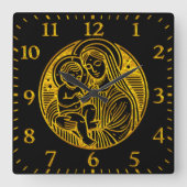 Maria wiegt het Baby Jesus Gold Vierkante Klok (Voorkant)