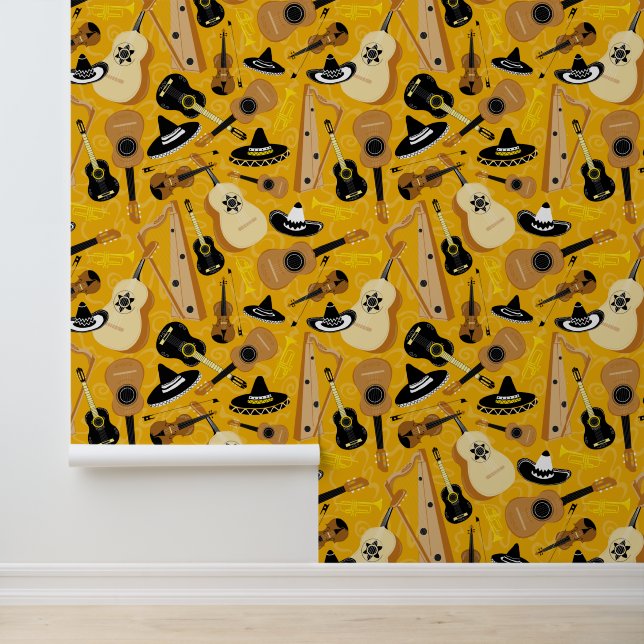 Mariachi Band Instrumenten Patroon Fun Muziek Behang (Applicatie)