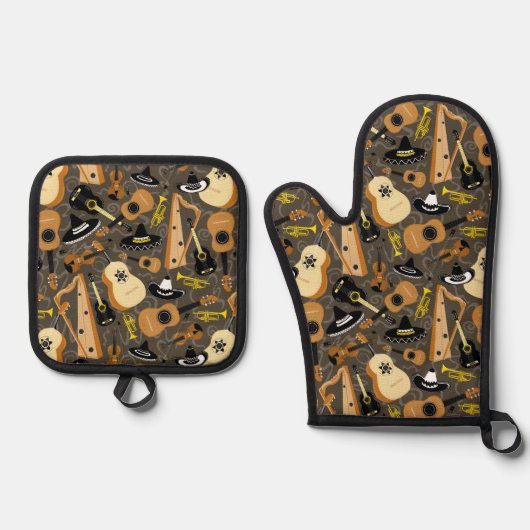 Mariachi Band Oven Mitt en Pothouders Ovenwant & Pannenlap Set (Voorkant)