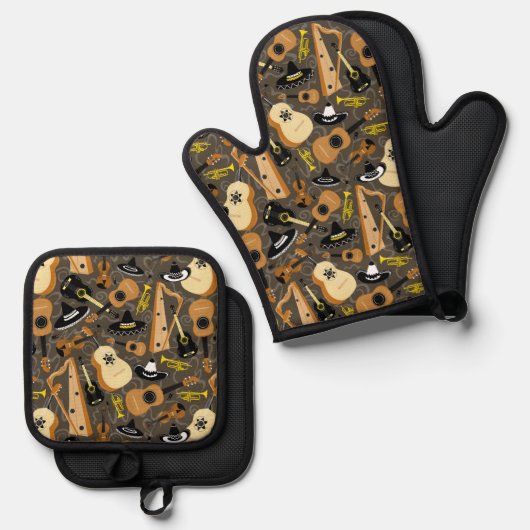 Mariachi Band Oven Mitt en Pothouders Ovenwant & Pannenlap Set (Voorkant / Achterkant)