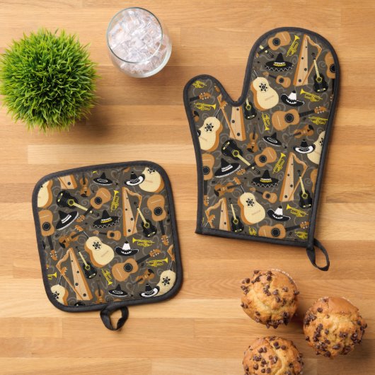 Mariachi Band Oven Mitt en Pothouders Ovenwant & Pannenlap Set (Top down)