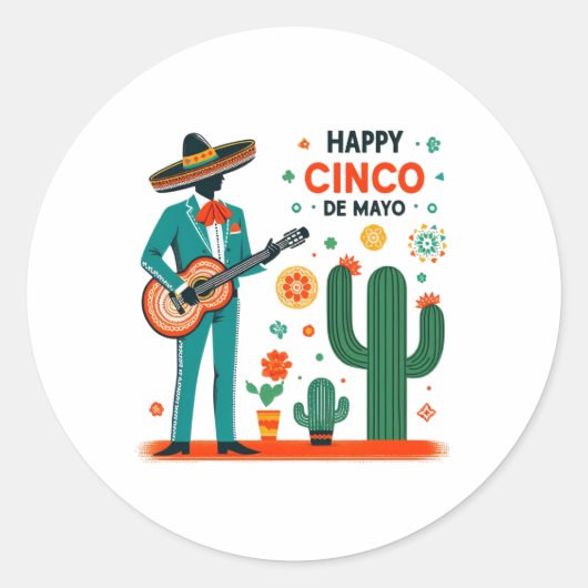 Mariachi Celebration – Happy Cinco de Mayo Ronde Sticker (Voorkant)