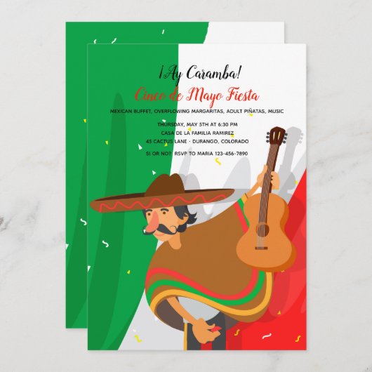 Mariachi Cinco de Mayo uitnodiging (Voorkant / Achterkant)