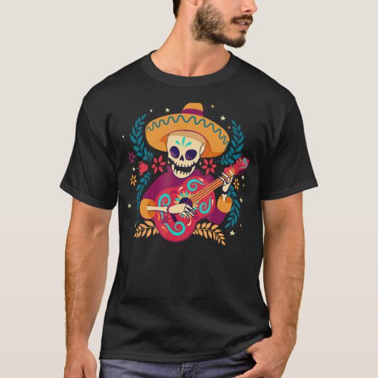 Mariachi Dag van het dode skelet Cinco de Mayo Mex T-shirt (Voorkant)
