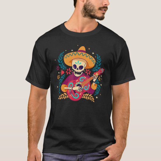 Mariachi Dag van het dode skelet Cinco de Mayo Mex T-shirt (Voorkant)