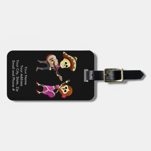 Mariachi Dancing Couple Day of the Dead Bagagelabel (Voorkant horizontaal)