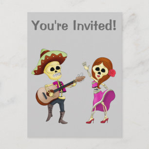 Mariachi Dancing Couple Day of the Dead Uitnodiging Briefkaart