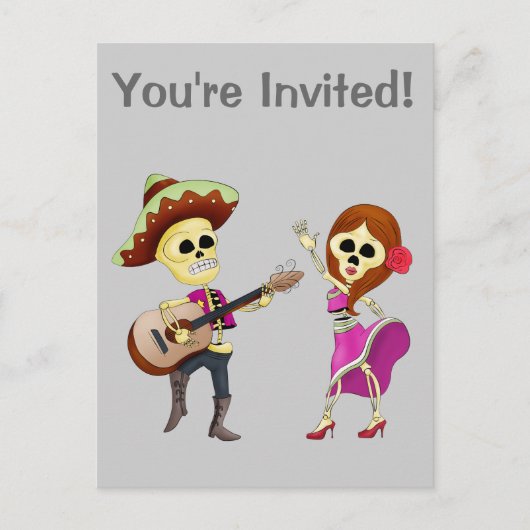 Mariachi Dancing Couple Day of the Dead Uitnodiging Briefkaart (Voorkant)