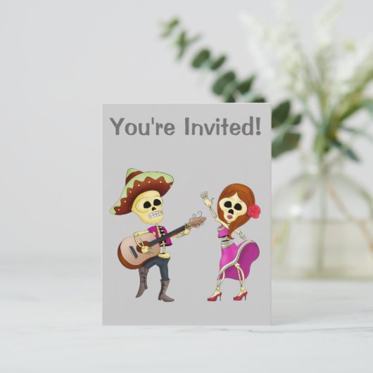 Mariachi Dancing Couple Day of the Dead Uitnodiging Briefkaart (Staand voorkant)