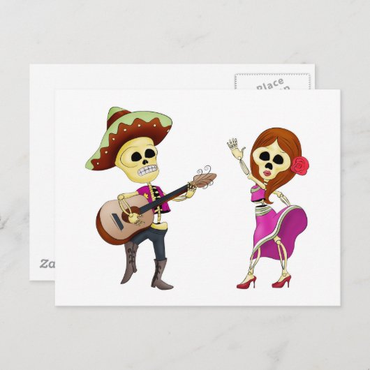 Mariachi Dansdag van het dode paar Briefkaart (Voorkant / Achterkant)