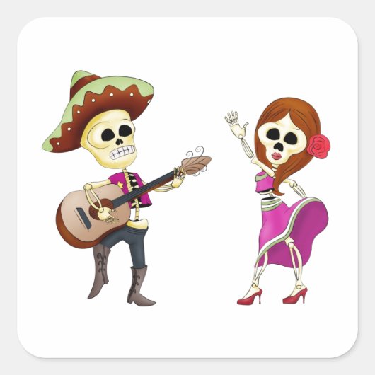 Mariachi Dansdag van het dode paar Vierkante Sticker (Voorkant)