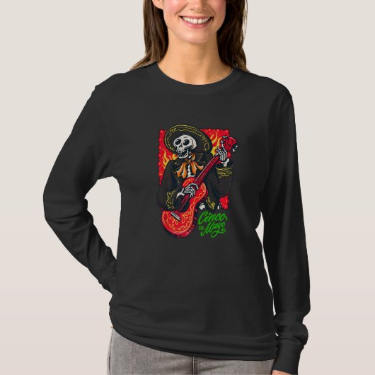 Mariachi Guitar Player Skeleton Cinco T-shirt (Voorkant)