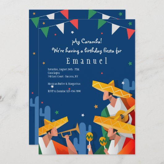 Mariachi Jongens Uitnodiging (Voorkant / Achterkant)
