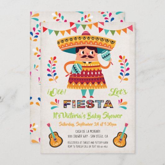 Mariachi Mexiccian Fiesta Baby shower nodigt uit Kaart (Voorkant / Achterkant)