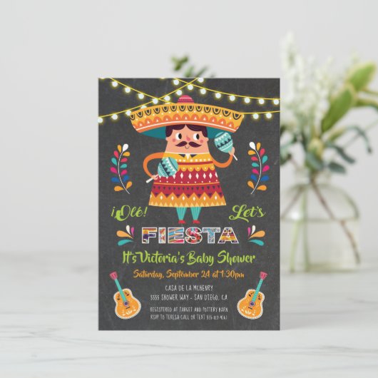 Mariachi Mexiccian Fiesta Baby shower nodigt uit Kaart (Staand voorkant)