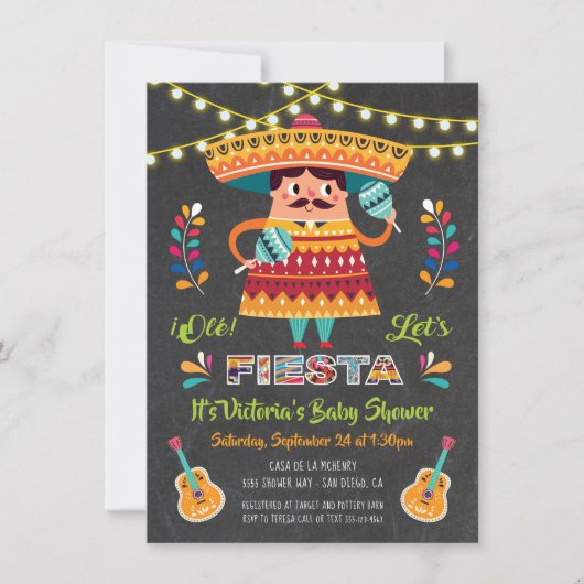 Mariachi Mexiccian Fiesta Baby shower nodigt uit Kaart (Voorkant)