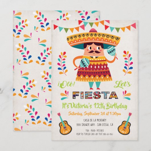 Mariachi Mexiccian Fiesta Birthday party uitnodigi Kaart (Voorkant / Achterkant)