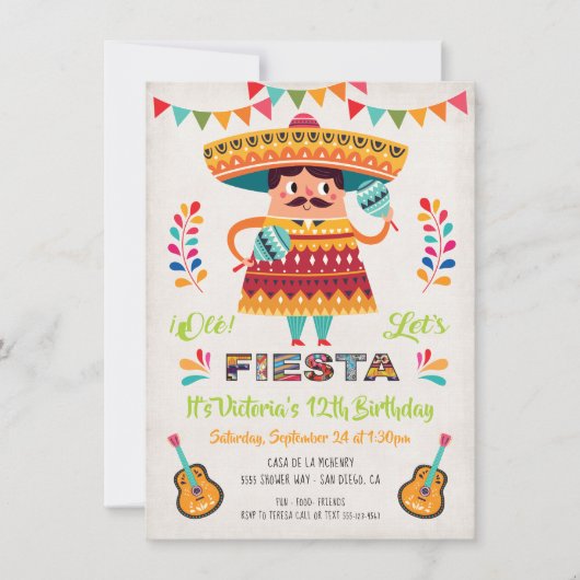 Mariachi Mexiccian Fiesta Birthday party uitnodigi Kaart (Voorkant)