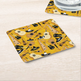 Mariachi Orchestra Pattern on Golden Yellow Kartonnen Onderzetters