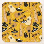 Mariachi Orchestra Pattern on Golden Yellow Kartonnen Onderzetters (Voorkant)