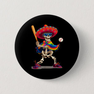 Mariachi skelet honkbal cinco de mayo Mexicaans Ronde Button 5,7 Cm